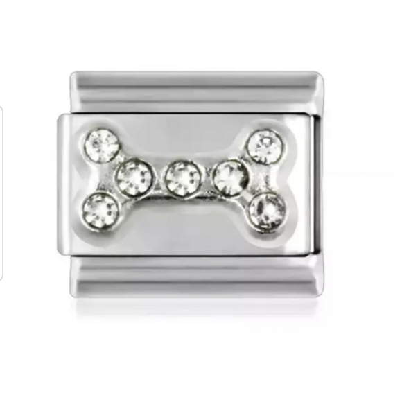 🐾 Italian Link Stainless Steel Bone Rhinestone for Nomination Bracelet New - Picture 1 of 4